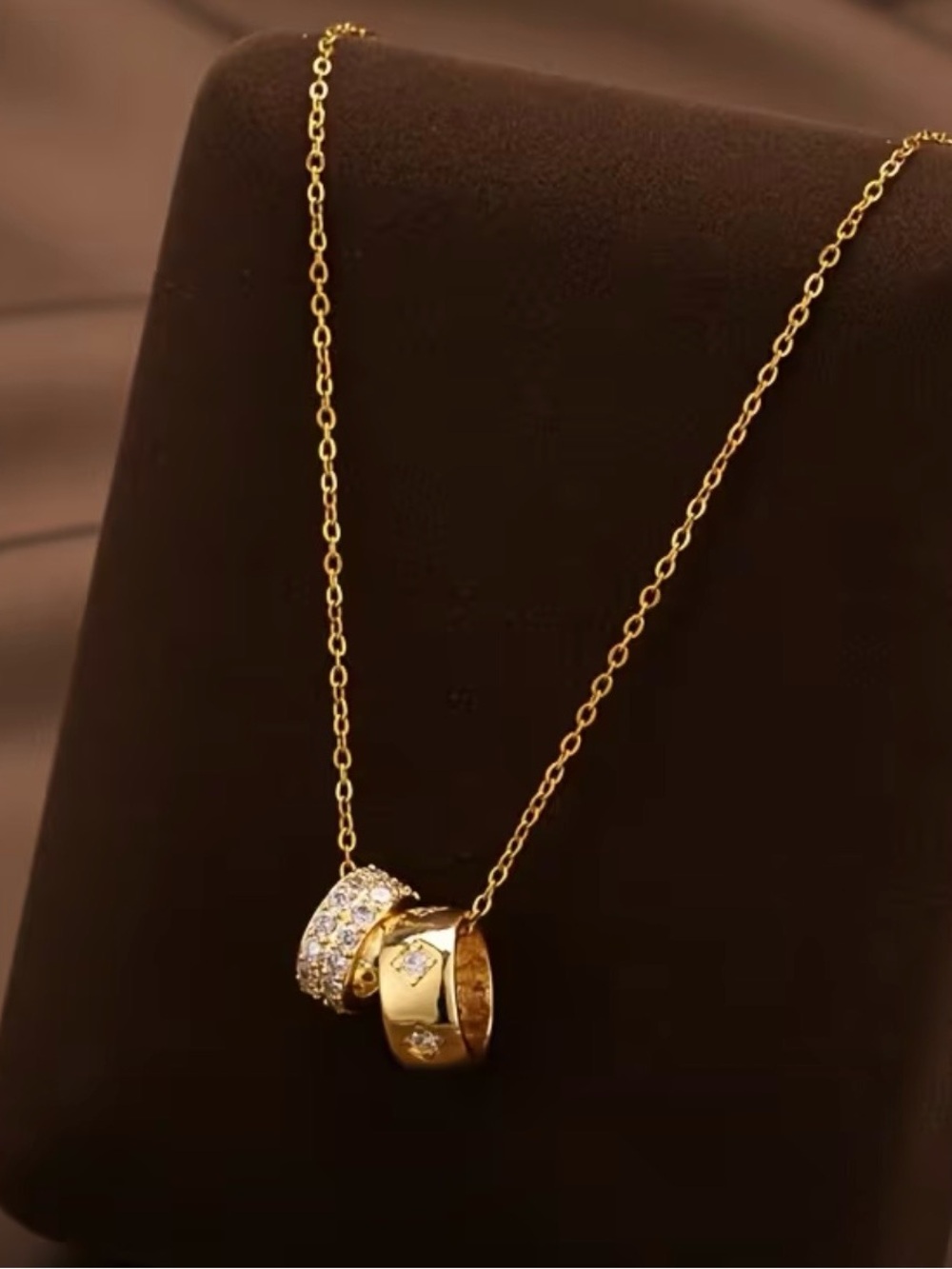 Gold Double Cylinder Pendant Necklace